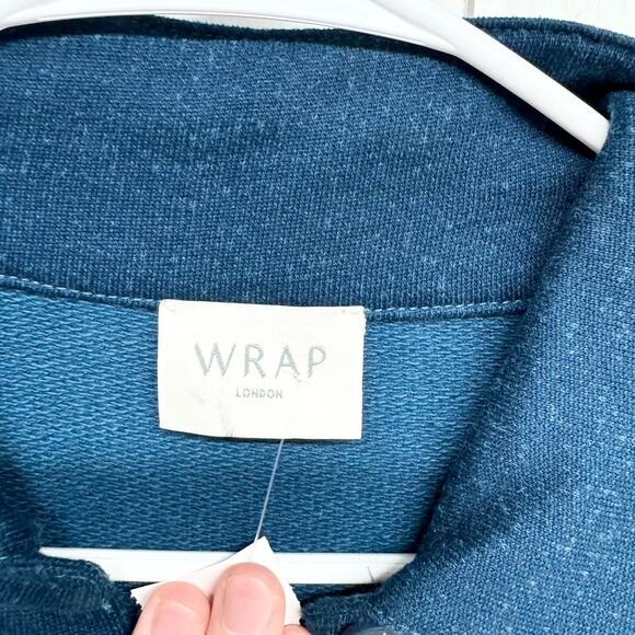 Wrap London Dress Women Size M Half Button Sweatshirt Mini Pocket Petrol Blue - Picture 2 of 4